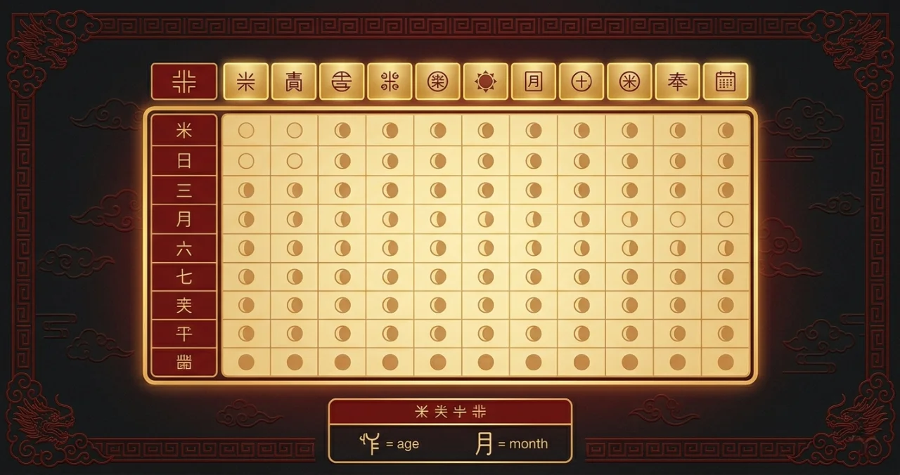 Tableau complet du calendrier chinois de grossesse par âge et mois de conception