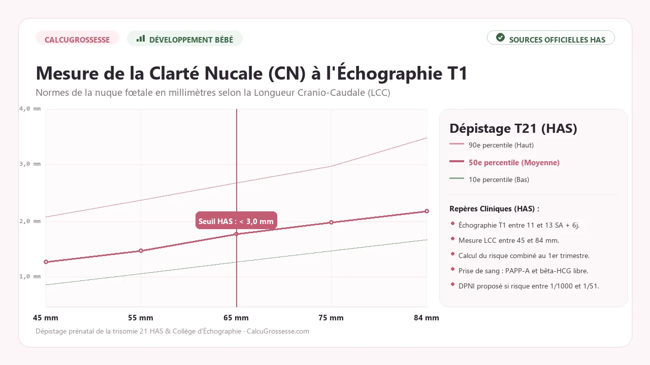 Courbe de mesure normale de la clarté nucale fœtale selon la LCC
